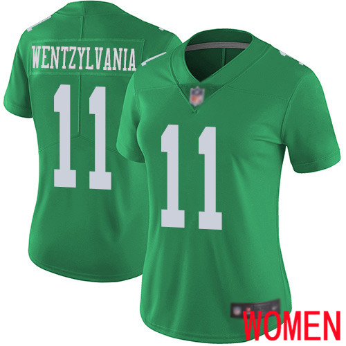 Women Philadelphia Eagles 11 Carson Wentz Limited Green Rush Vapor Untouchable NFL Jersey Wentzylvania